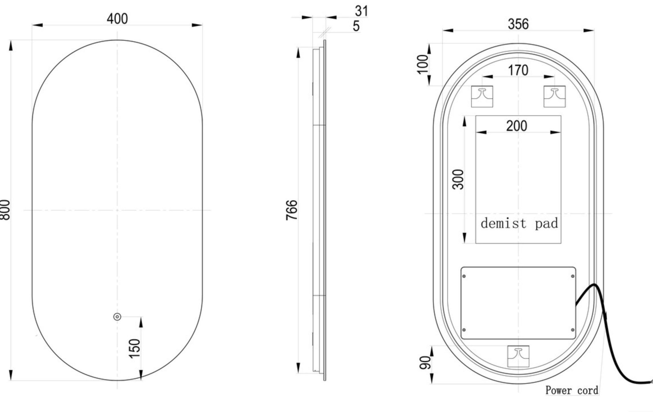 Illuminated Mirrors - Savita 400mm Oblong Back-Lit LED Mirror