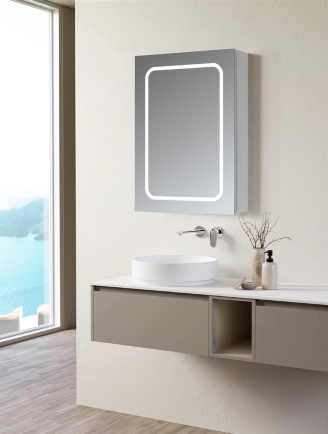 Cabinet Mirrors - Rika 500mm 1 Door Front-Lit LED Mirror Cabinet