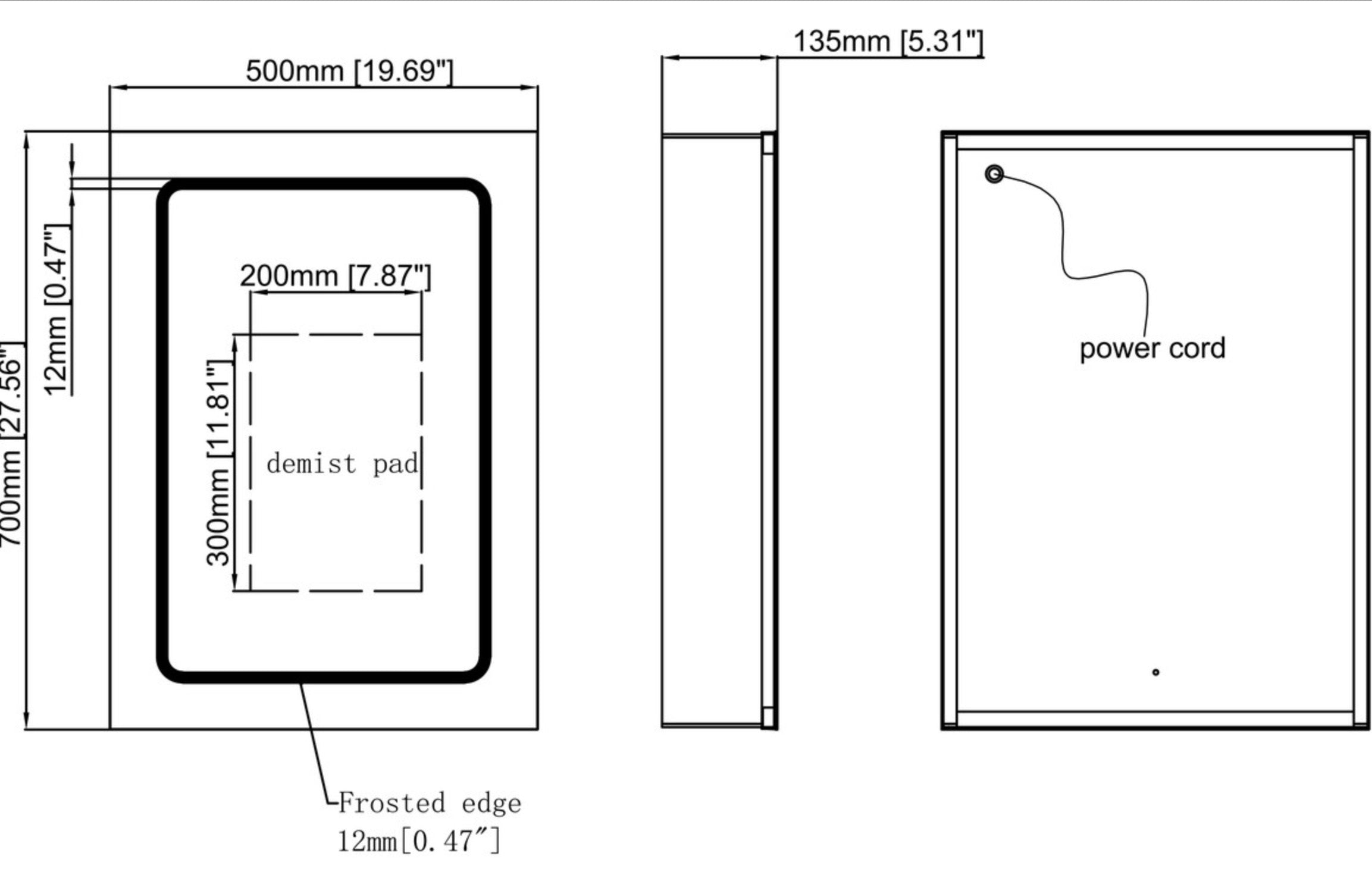 Cabinet Mirrors - Rika 500mm 1 Door Front-Lit LED Mirror Cabinet